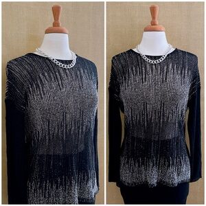 Eileen Fisher Wool Linen Sweater Knit Semi Sheer Modern Chic Black Luxe Medium